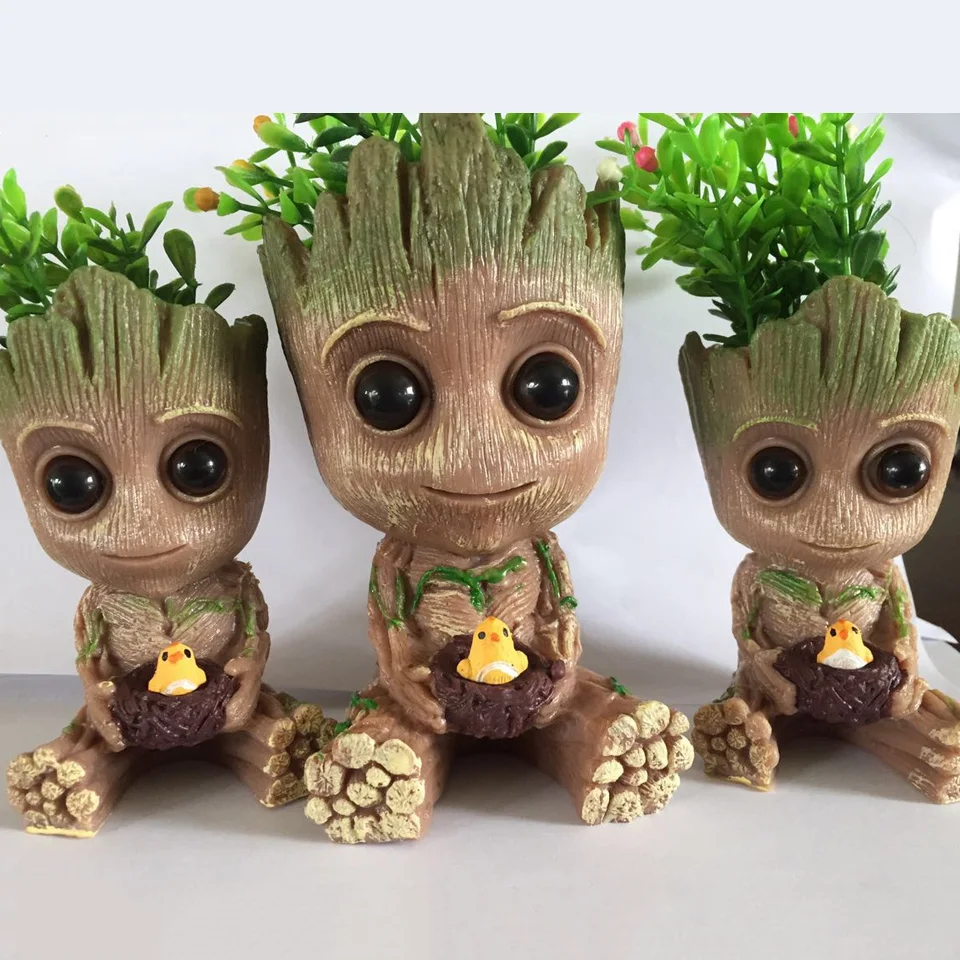 Strongwell Flowerpot Baby Groot Pen Pot Holder Plants Flower Pot Cute Action Figures Toys for Kids Gift Desktop Decoration
