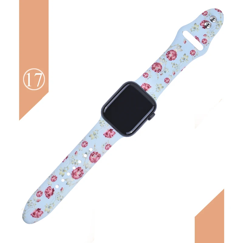 Цветочные полосы для Apple watch Series 5 4 3 2 1 40 мм 44 мм, силиконовый ремешок с принтом для iWatch Series 5 4 3 2 1 38 мм 42 мм - Цвет ремешка: Color 17