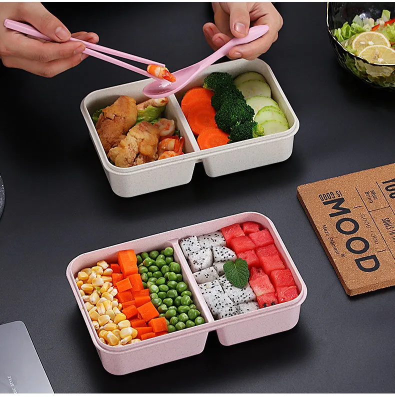 VandHome, японский детский Ланч-бокс, микроволновая печь, Bento box с отделениями, портативный, пшеничная солома, Bento, Ланч-бокс, контейнер для еды