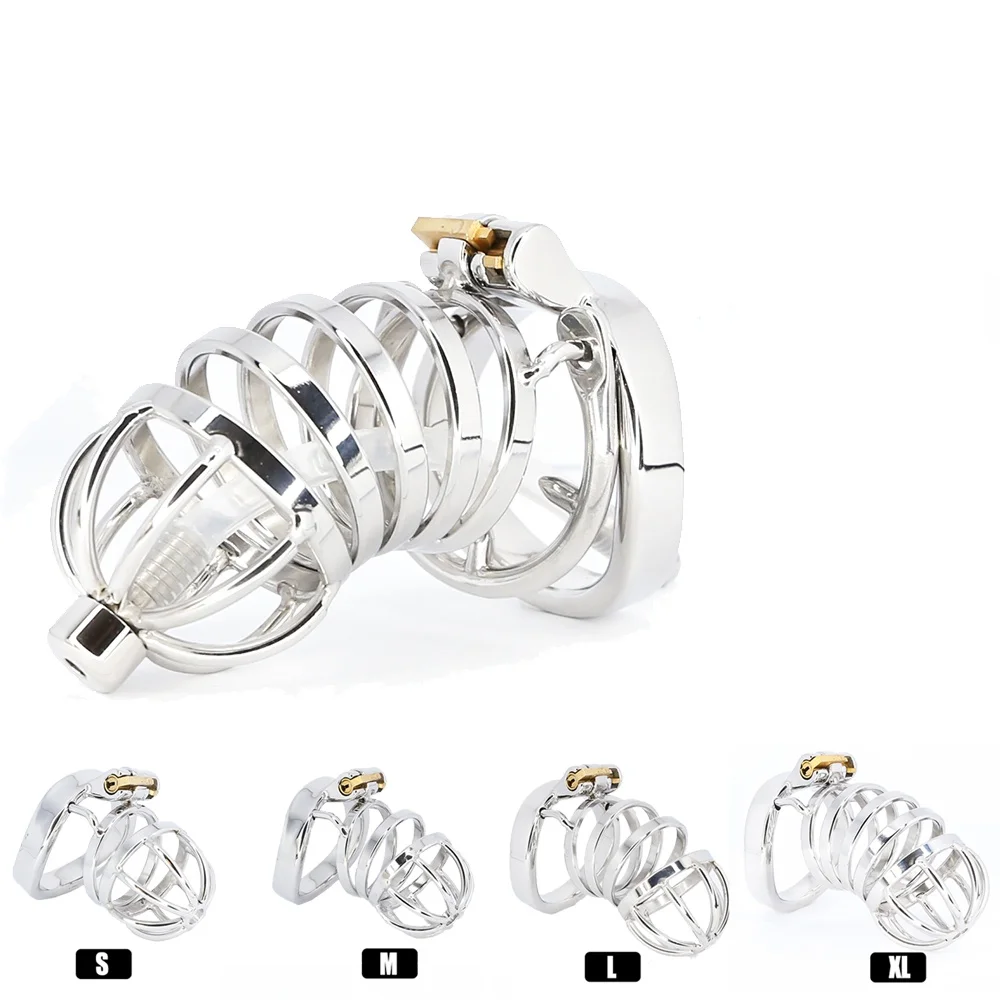 

Best CBT Male Chastity Belt Device Stainless Steel Cock Cage Penis Ring Lock with Urethral Catheter Spiked Ring Sex Toys For Men
