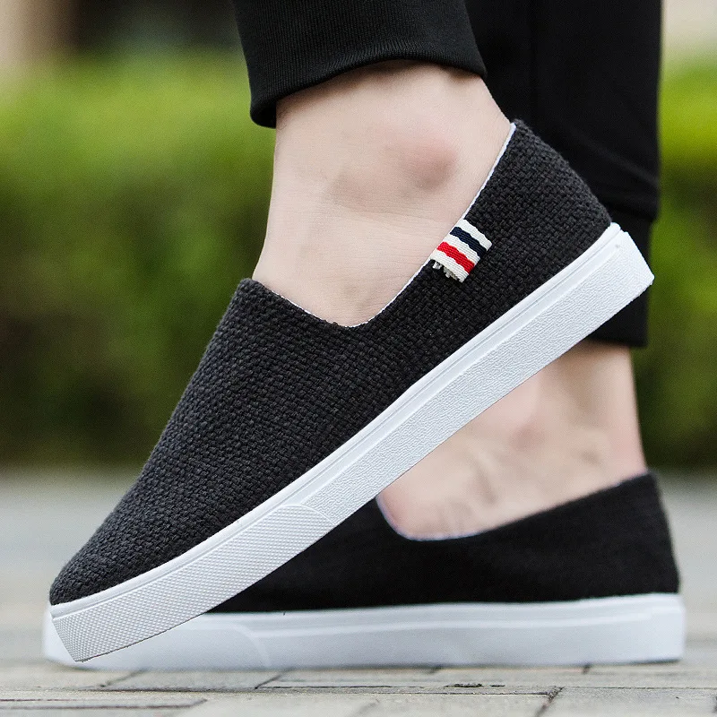 Linen Canvans Slip On Sneakers Men 2020 Spring Summer Shoes White Canvas Uomo Beige Black Sepatu Casual Pria | Обувь