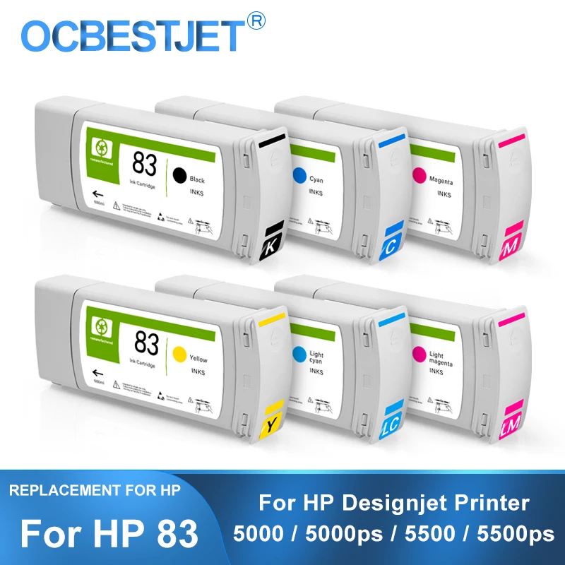 

[Сторонний бренд] для HP 83, сменный чернильный картридж с чернилами для HP Designjet 5500 5500ps 5000 5000ps, УФ-принтер 680 мл