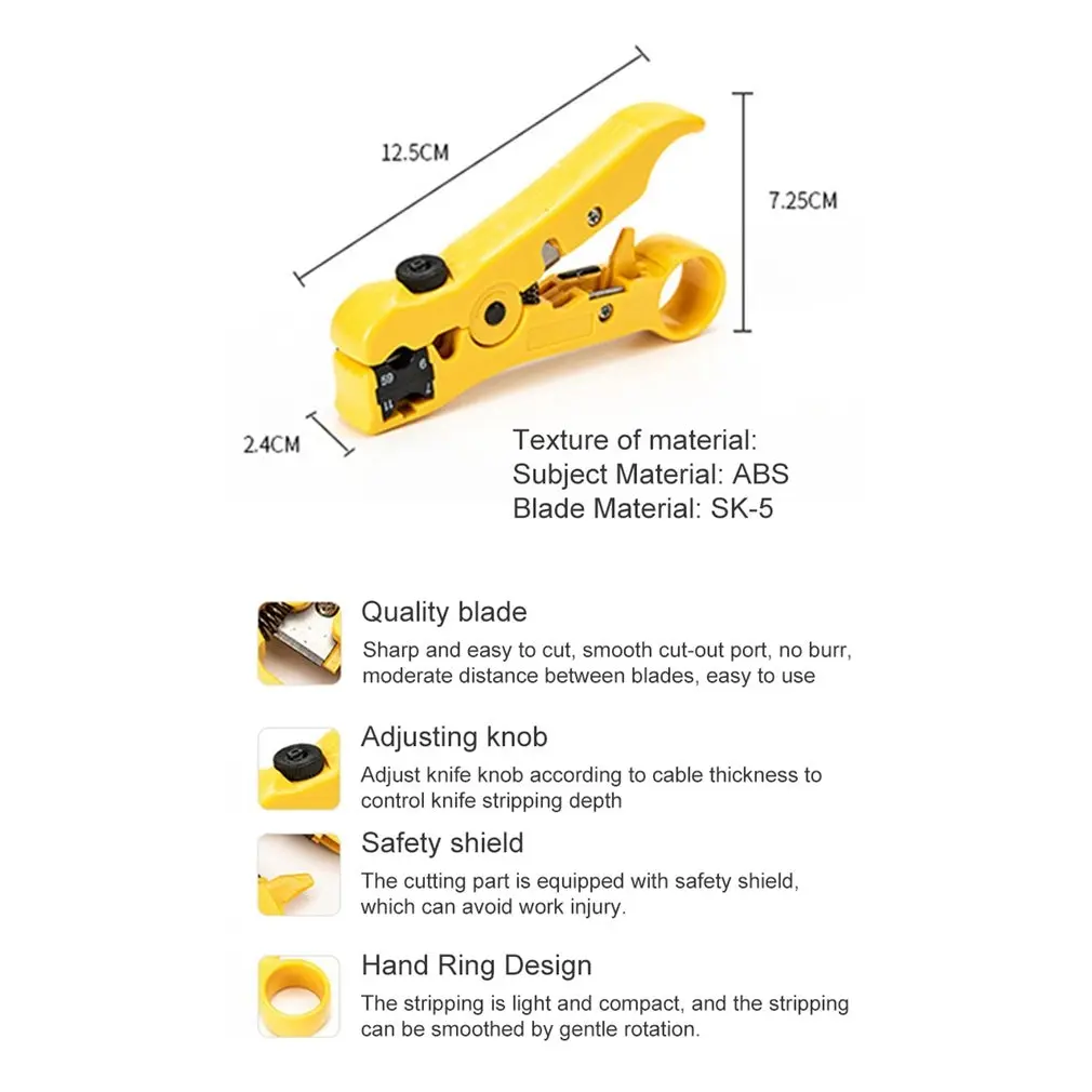 

Universal Network Cable Stripper Cutter Stripping Pliers Tool Flat or Round UTP Cat5 Cat6 Wire Coax Coaxial Stripping Tool