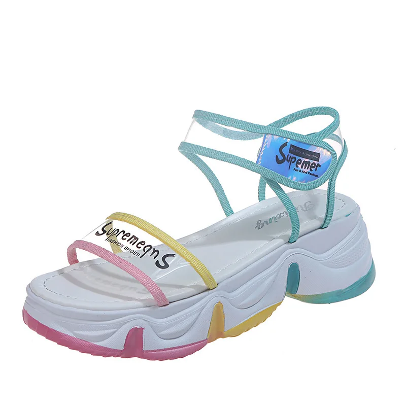 

Sandal female summer word rainbow bottom students fashion transparent all-match sports shoes women shoes high heel clear heels