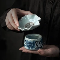 ceramic tea funnel handmade retro blue and white tea filtration tea funnel tea strainer kung fu tea ceremony utensils tea filter