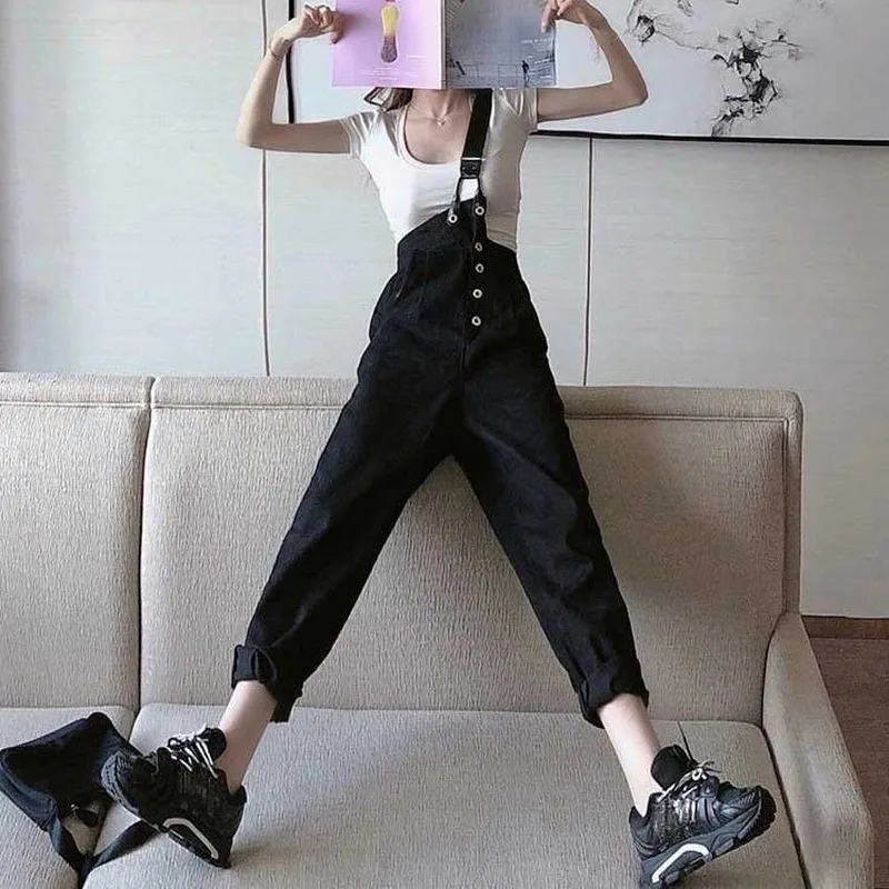 Комбинезон женский на одно плечо однотонный Свободный комбинезон пуговицах