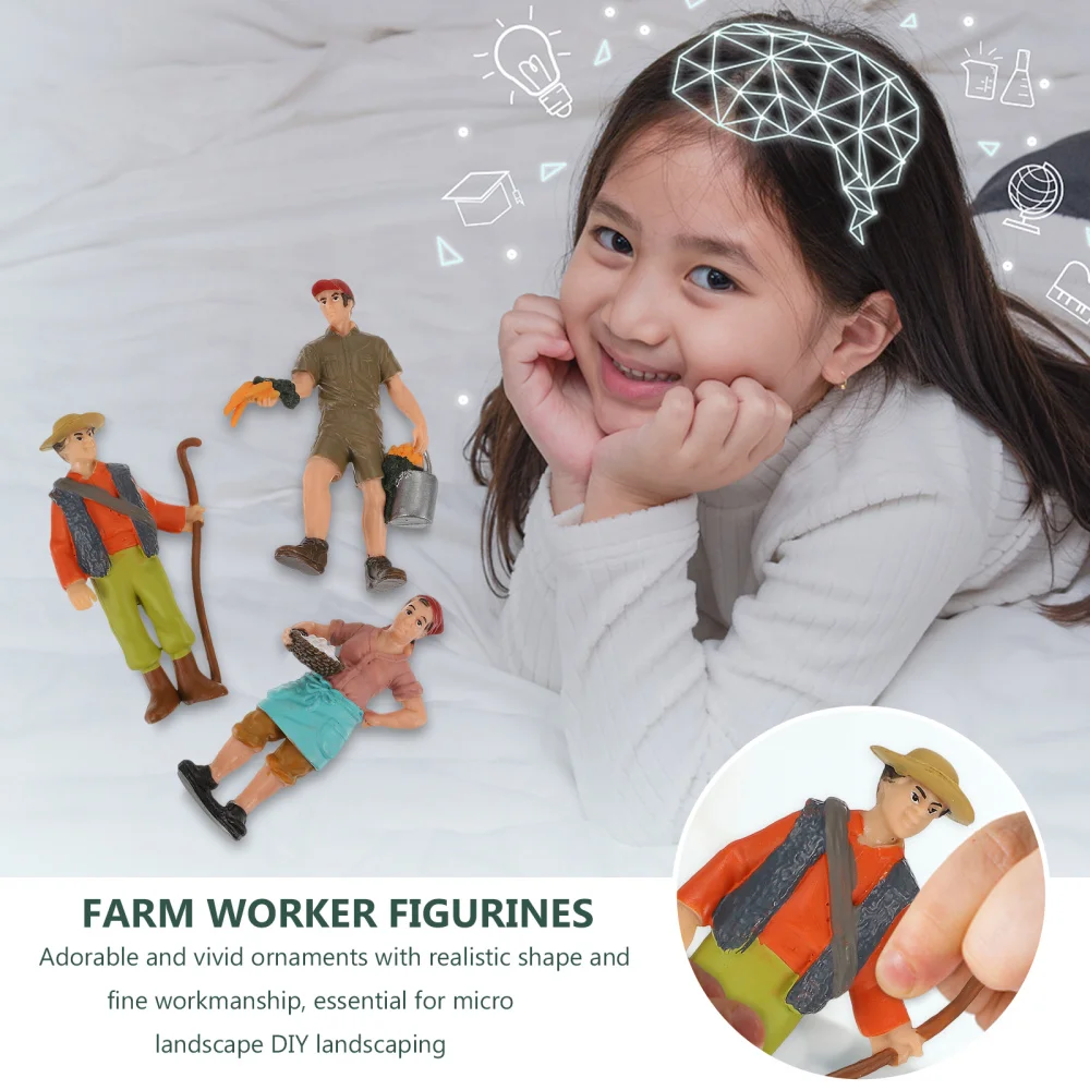 

3pcs Lifelike Farm Worker Model Figurines Mini People Figures Decor