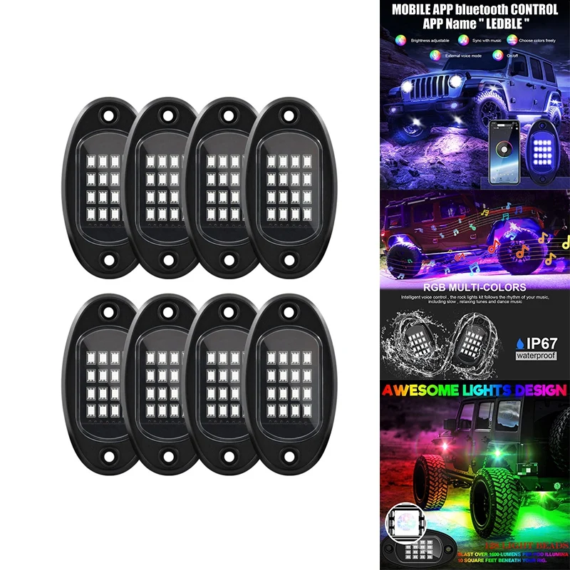 

Pods RGB LED Rock Lights Kit Underglow Multicolor Neon Light Pod with Bluetooth App Control for Truck ATV UTV SUV