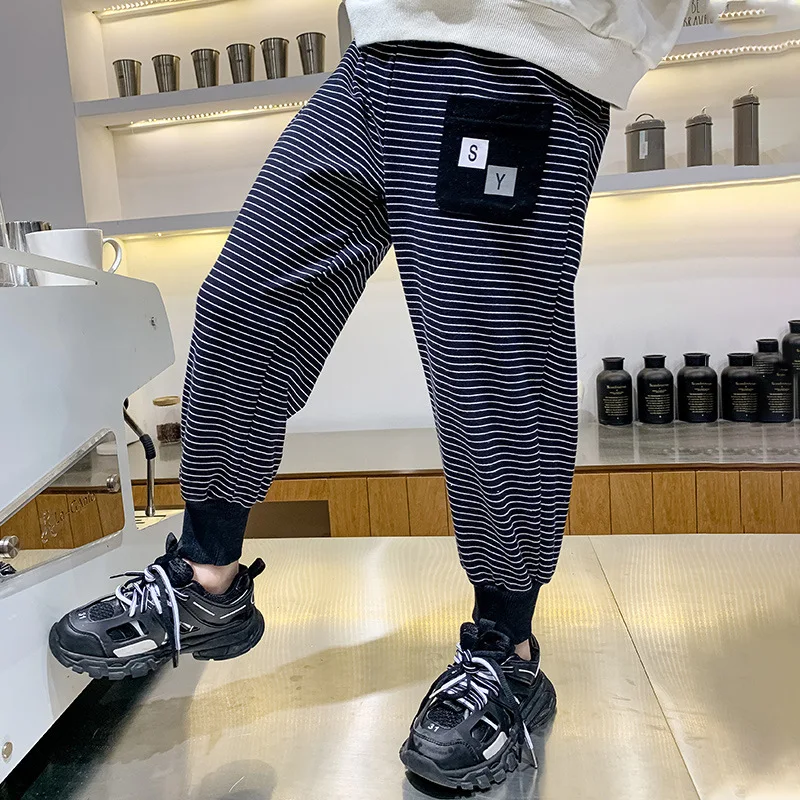 

Children Pants Boy Sports Pants Big Boy Pants Spring Autumn Teenage Striped Casual Kids Trousers For Boys Clothes Age 3-14 Years