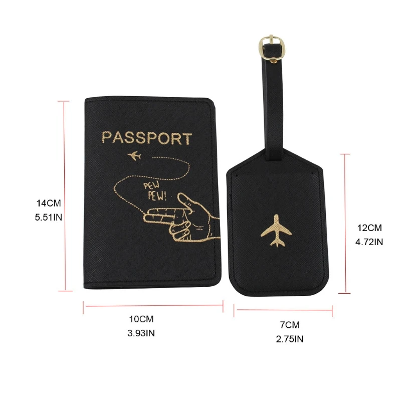 

J60D 4pcs Portable PU Leather Passport Case Holder with Luggage Tags Travel ID Credit Card Protector for Women Couples
