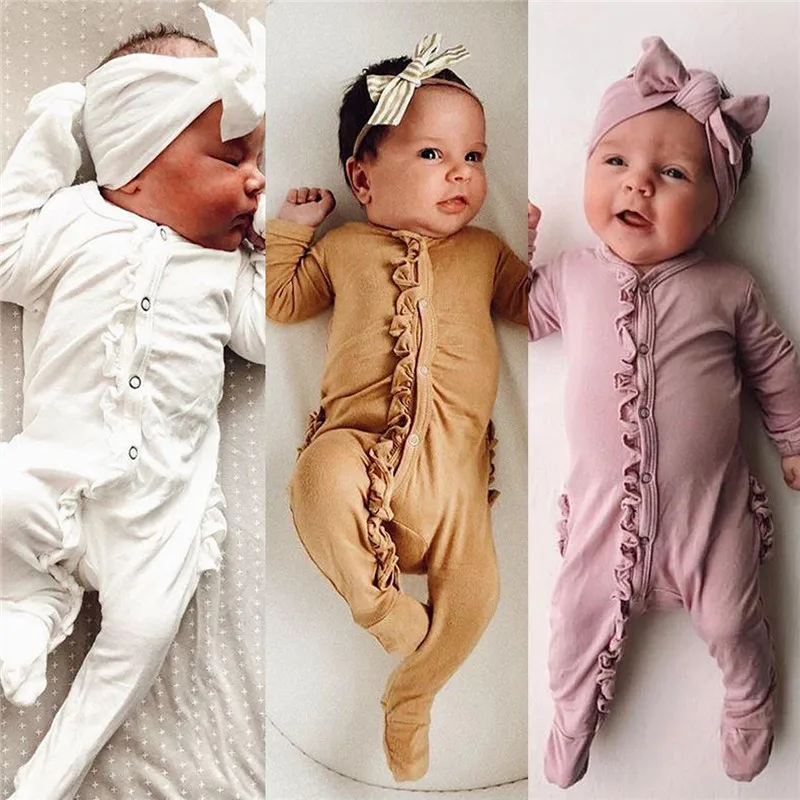 

Newborn Infant Baby Girl Romper+Headband Jumpsuit Outfit 2PCS Solid Set