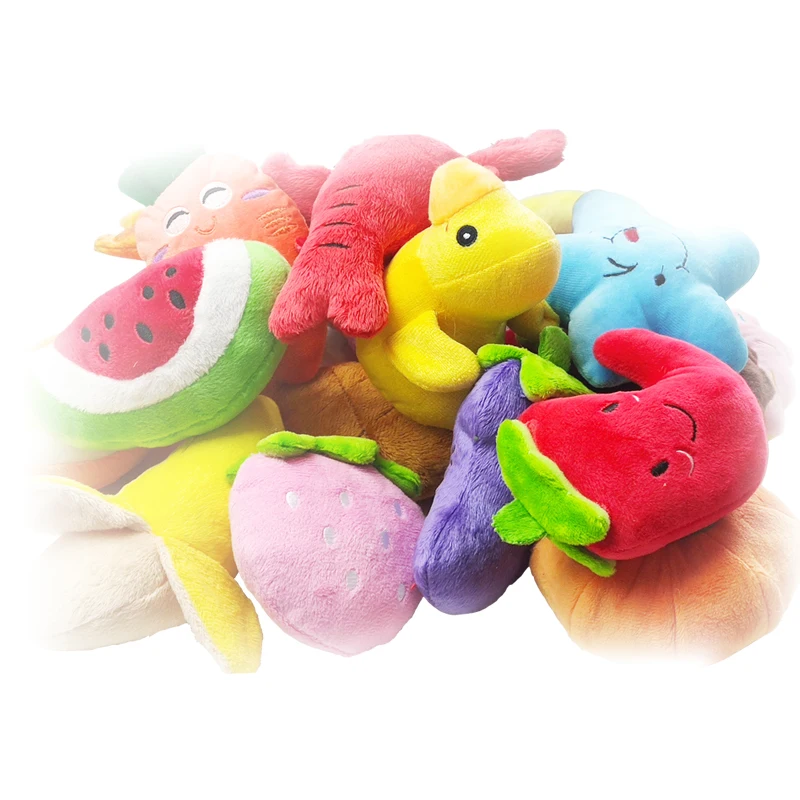 

1pc Cat dog Pets toy Plush Sounding Puppy Dog Toy chew Fruit Vegetable Chicken Drum Bone Squeak Toy Red Pepper Eggplant Radish