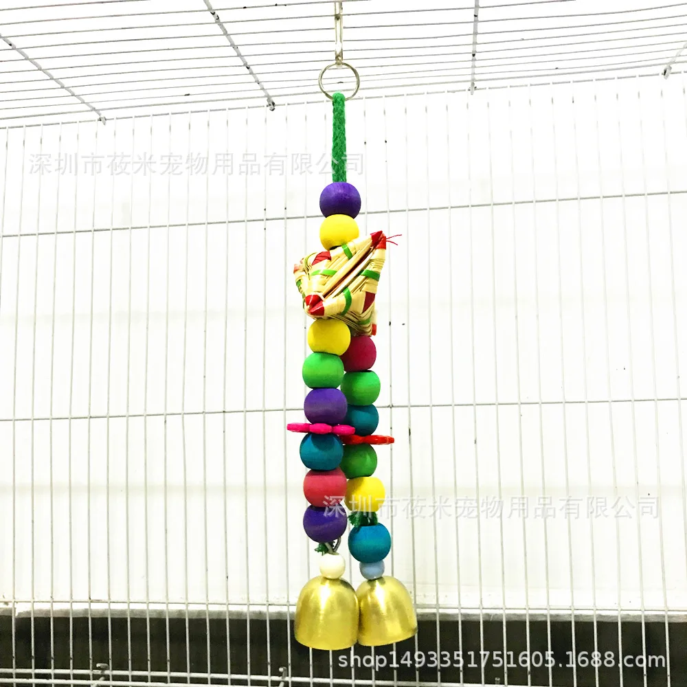 

Medium and small parrot toys pure natural straw knitting gnawing toy wooden beads bells string gnawing gnawing crisp