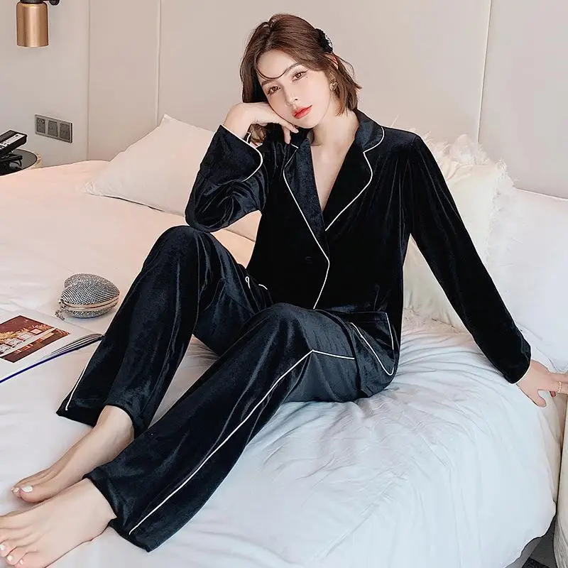 

Модная Золотая Бархатная Пижама, Новая домашняя одежда для осени и зимы, Корейская версия свободного покроя, женский домашний костюм, можно ...