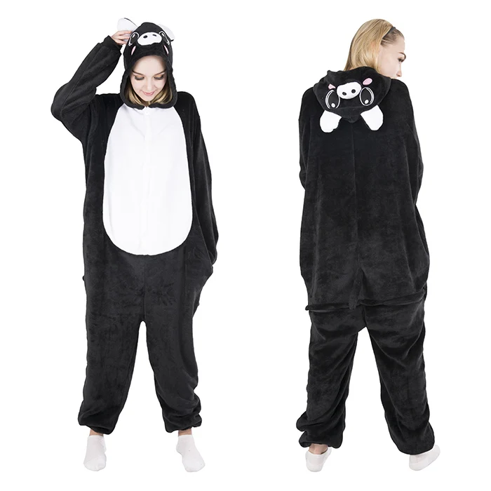 Black Pig KIGUCOS, все в одном, зимняя теплая Пижама, мультяшный единорог, комбинезон, цельная Пижама, пижама с капюшоном, одежда для сна, кугуруми, пижама с животными для женщин - Цвет: Black Pig