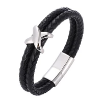 fashion x stainless steel magnetic charm bracelet men leather braided punk rock black bangles jewelry accessories friend