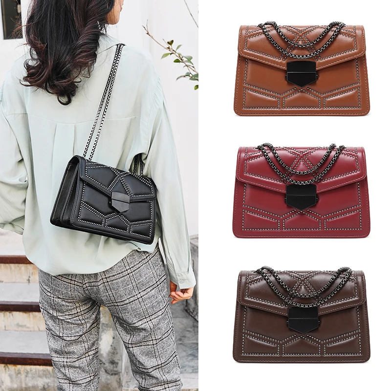 DAI. MM Горячая Распродажа маленькая сумка через плечо с заклепками и цепочкой для