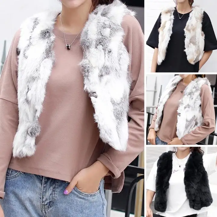 Ethel Anderson Women's Real Rabbit Fur Vest Modern Rabbit Fur Sleeveless Gilet Glamour