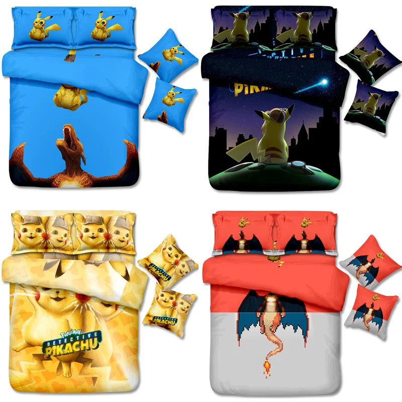 Комплект постельного белья с изображением покемона милая простыня подушка