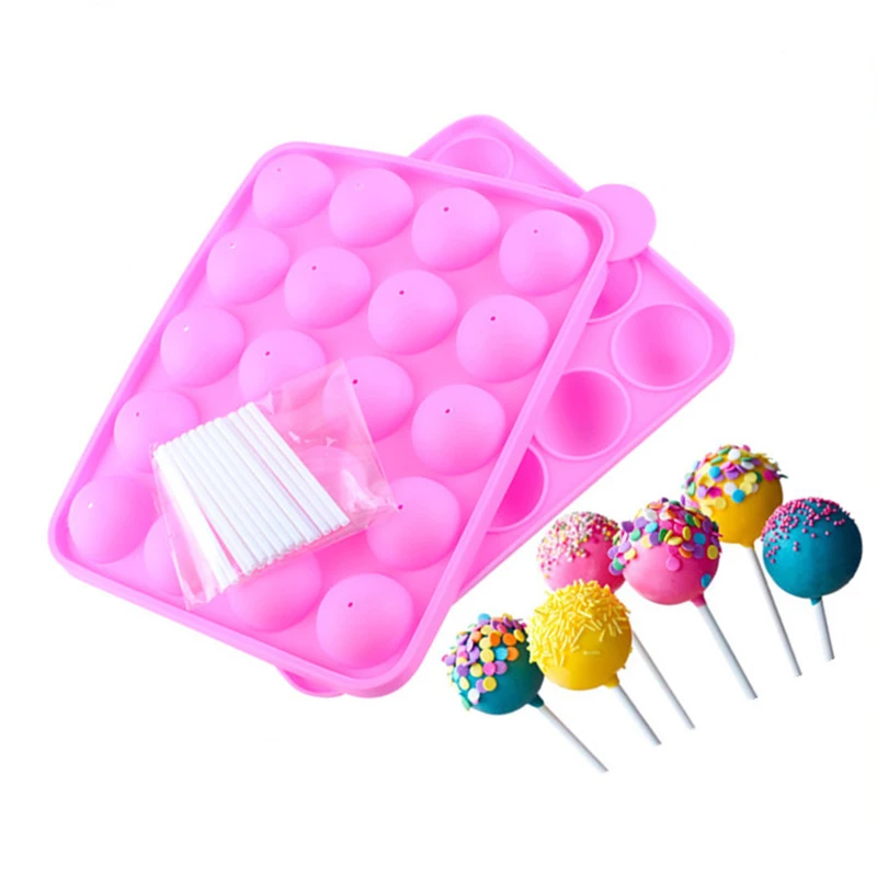 

20-hole Lollipop Mold With Stick Spherical Silicone Chocolate Cake Mold DIY Dessert Candy Moulds Kitchen Baking Tools