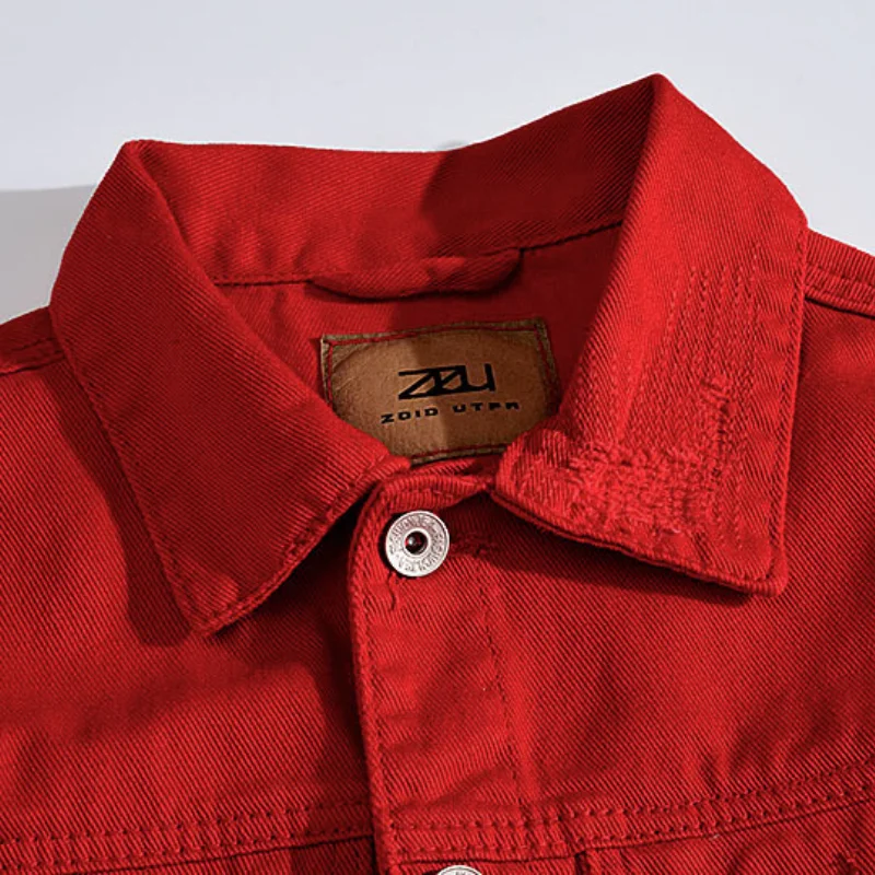 Spring Autumn Ripped Hole Men Slim Denim Jacket Fashion Red Coat Streetwear Male Cool Jeans Motorcycle | Мужская одежда
