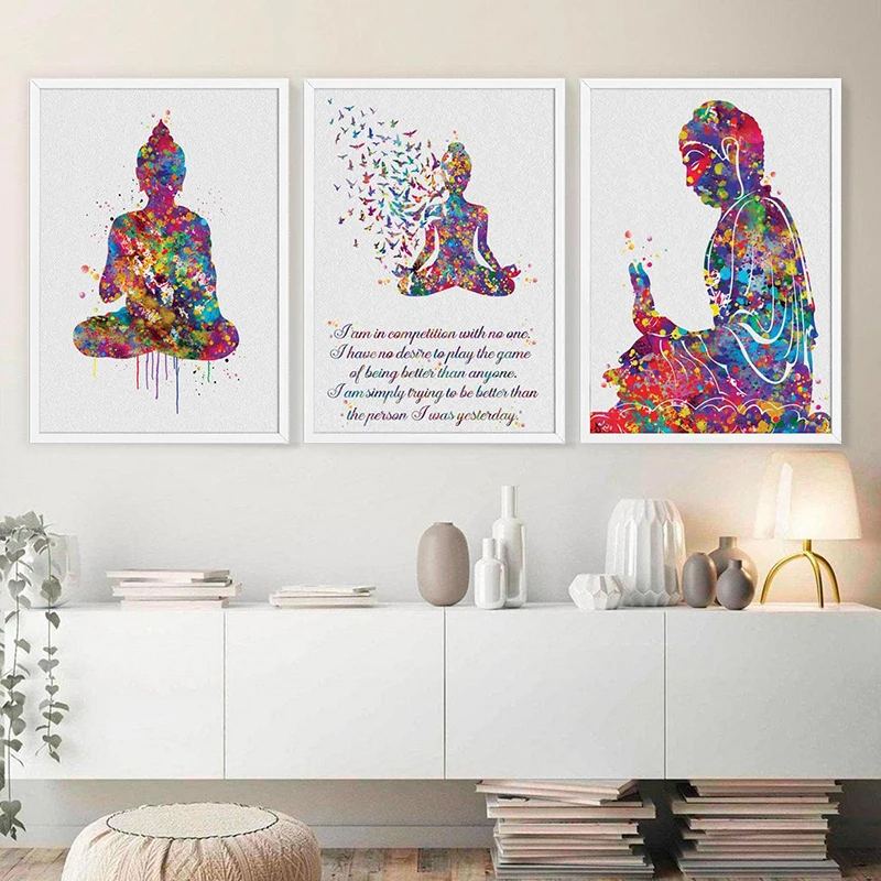 

Meditation Canvas Painting Abstract Buddha Yoga Art Motivational Quote Poster Buddhism Prints Poster For Living Room Home Decor