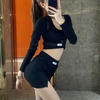 3 pieces sets black knitting blouses topsskirt women spring autumn casual sweet long sleeve tops and a line mini skirts