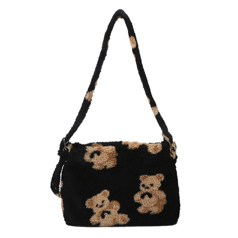 

Women Lamb Like Fabrics Shoulder Crossbody Purse Fluffy Fur Bear Handbags 517D