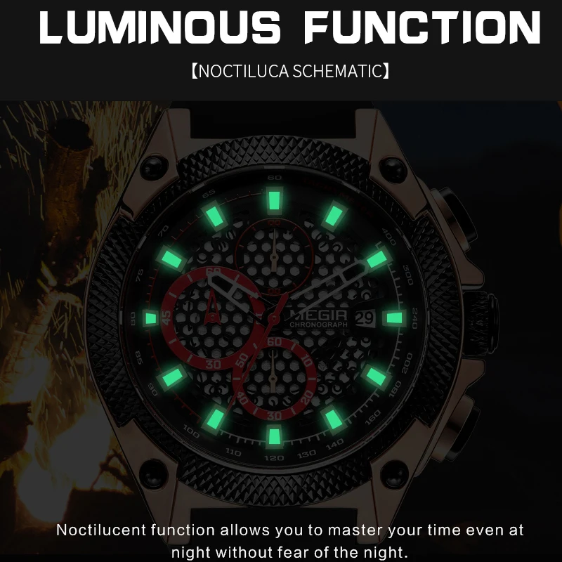 MEGIR модные роскошные Брендовые мужские часы Спортивные Хронограф военные