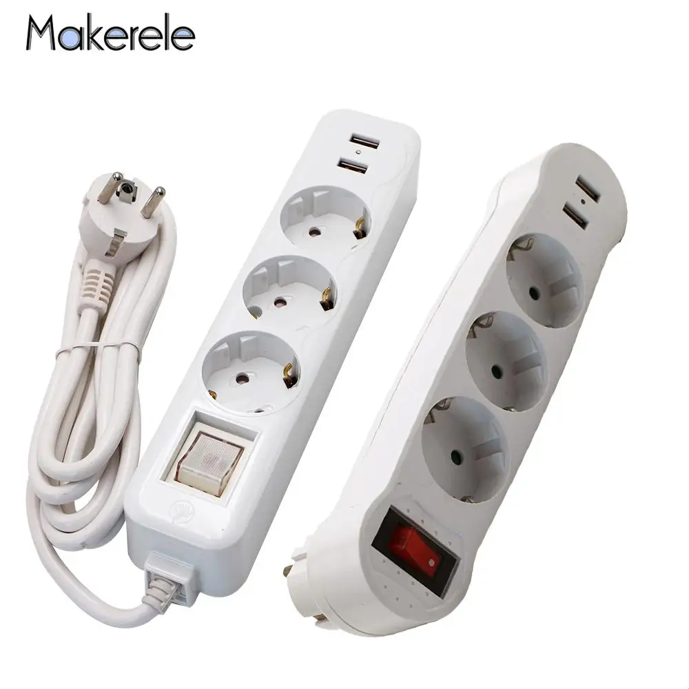 

16A European Type Conversion Plug 1 TO 3 Way Power Strip Socket Plug Sockets Dual USB Ports EU Plug