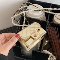 lattice mini crossbody bag 2021 summer new quality patent leather womens designer handbag pearl chain shoulder messenger bag