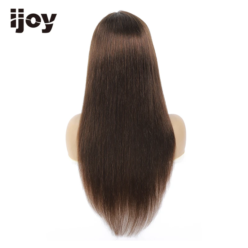 Парик из человеческих волос с челкой прямые волосы окрашенные темно коричневые