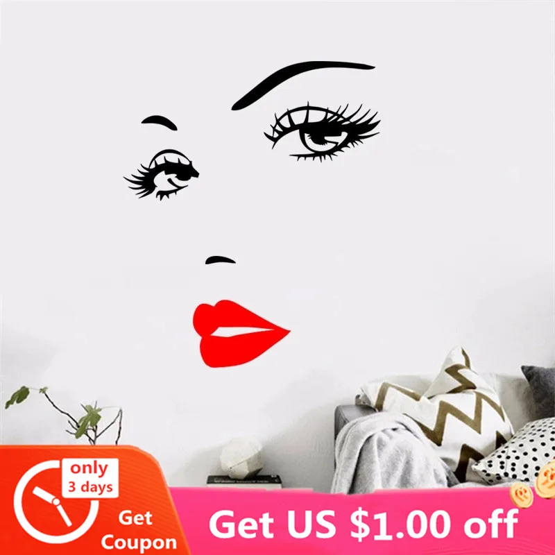 Сексуальные виниловые наклейки для салона красоты лица губ Наклейки на стены