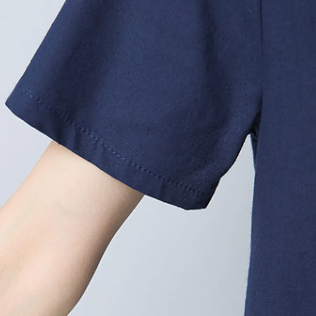 Женское винтажное платье повседневное хлопково-льняное с круглым вырезом в