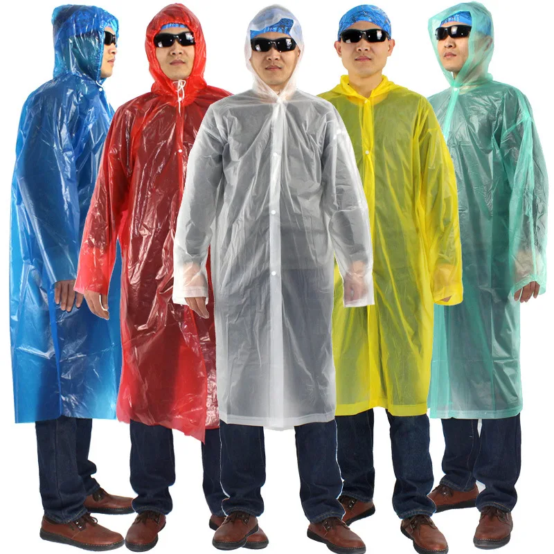 

Plastic Rain Cover Portable Rainwear Disposable Outdoor Transparent Raincoat With Hood Waterproof Camp Rain Cape Hooded Ponchos