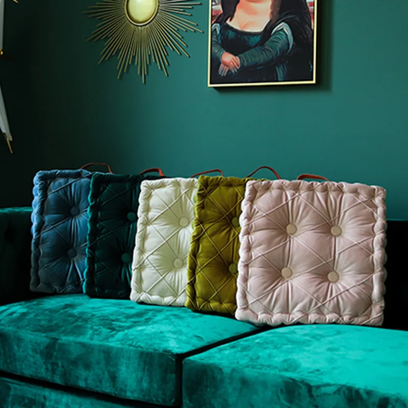 

Futon Cushion European Luxury Nordic Velvet Sofa Pillow Square Thick Bay Window Floor Tatami Cushions Solid Color Home Pillows