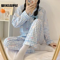 wikisspjs autumn korean long sleeve spring cute cartoon girl two piece suit trousers home clothes pajama sleepwear lounge wear