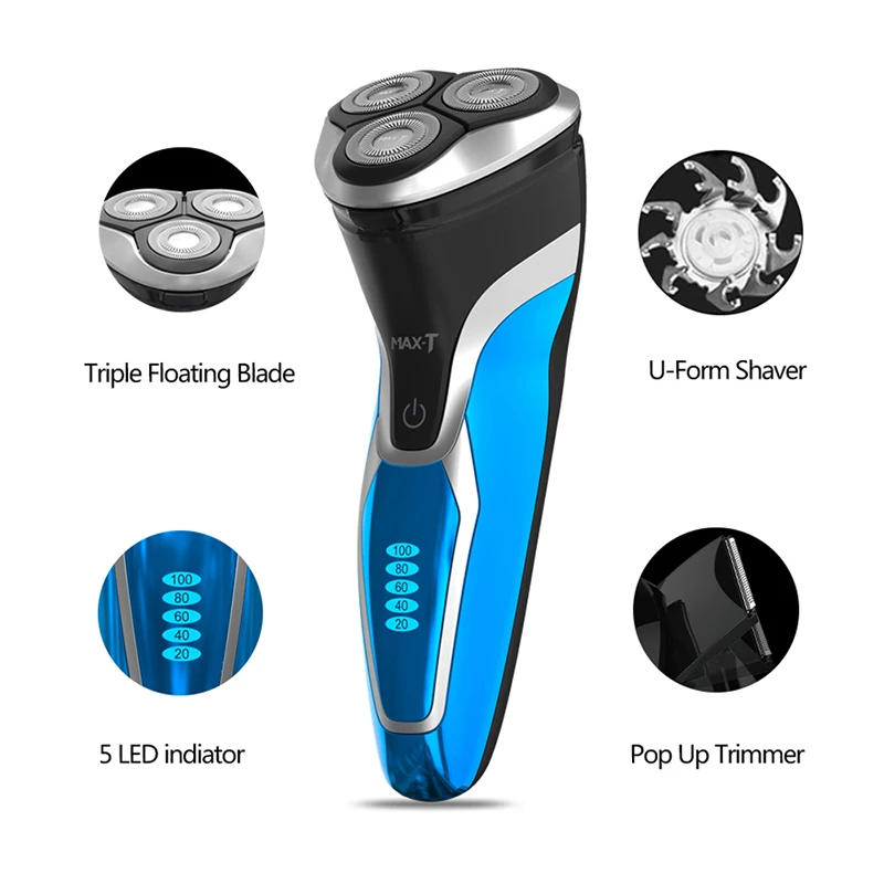 MAX-T RMS7109 Электробритва Моющаяся перезаряжаемая 110-240 в 3D Тройное Лезвие Уход за лицом электрическая бритвенная машинка для стрижки бороды для мужчин