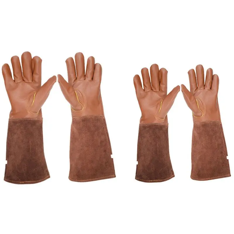 

2 Pair Rose Pruning Gloves Extra Long Breathable Goatskin Leather Thorn Proof Gardening Gauntlet Gloves - M & L