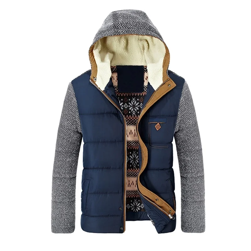 

Winter Fleece Jacket Men Thick Warm Parkas Casual Slim Fit Patchwork Fur Coat Cotton-Padded Hooded Design Jackets Drop Shipping