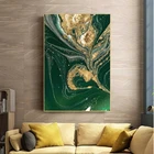 Настенная картина Зеленая Золотая фольга в скандинавском стиле, плакаты, современные абстрактные картины на холсте, настенные картины для гостиной