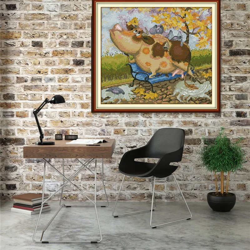 Набор для вышивки крестиком из коровы и птиц набор рукоделия расшитый холст