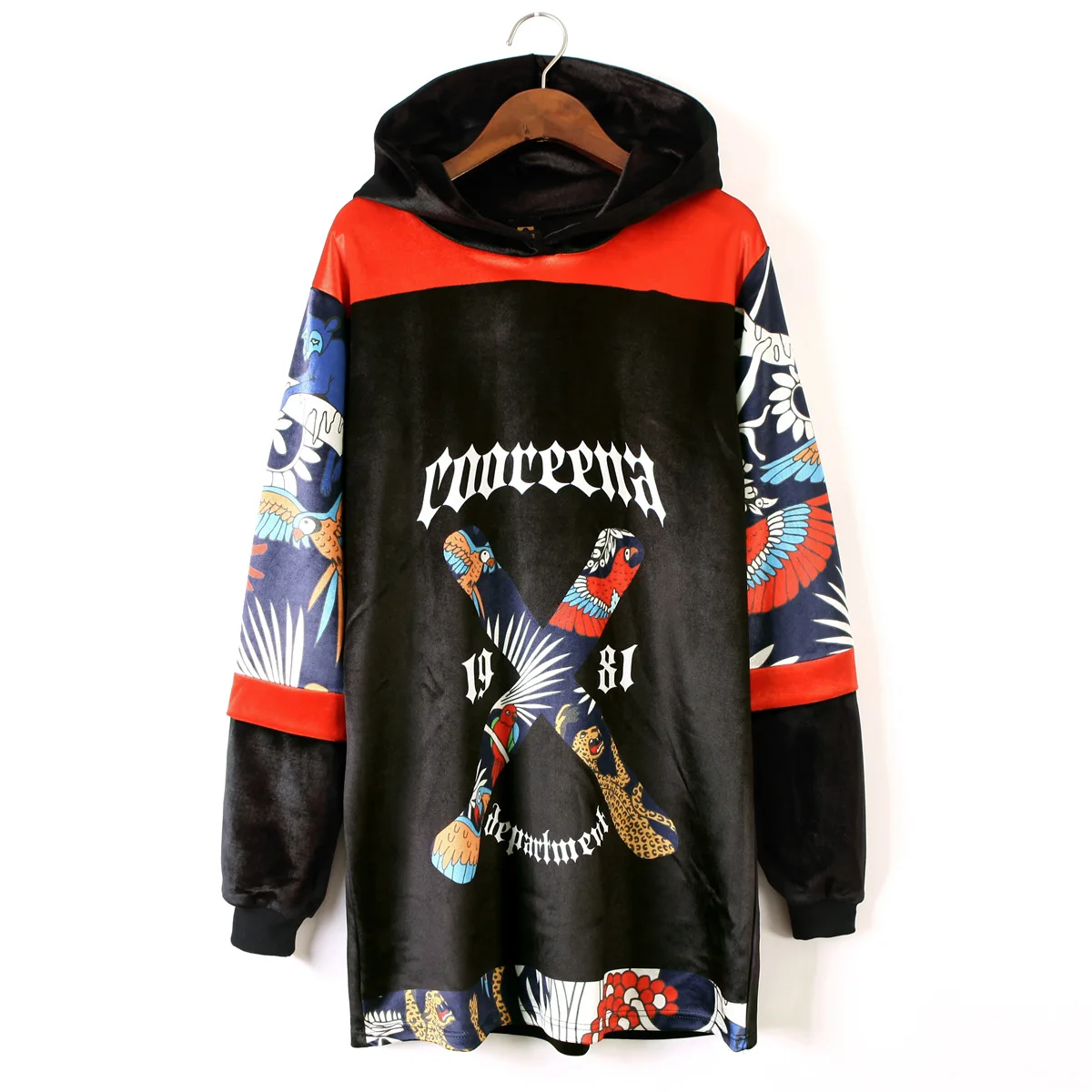 С капюшоном плюс бархат личности женский свободный большой размер Тотем 2019 зима