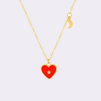 2021 stainless steel heart inlaid with zircon pendant red epoxy gold plated necklace for women tarnish free drop shipping