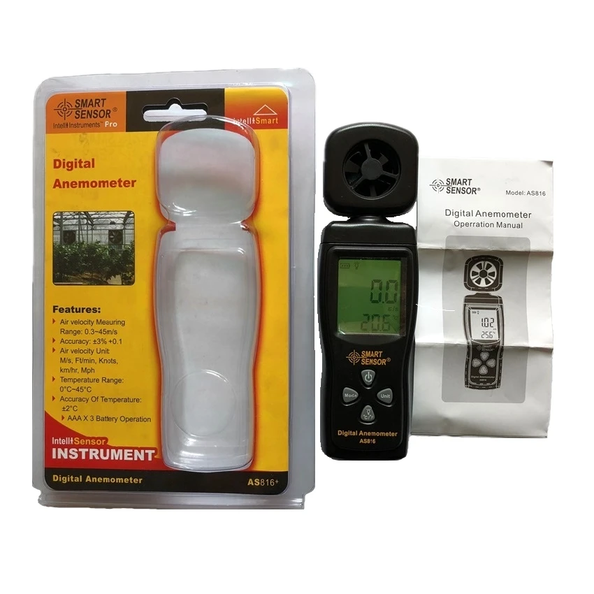 Мультифункциональный Анемометр AS816 ЖК дисплей измеритель скорости ветра воздуха