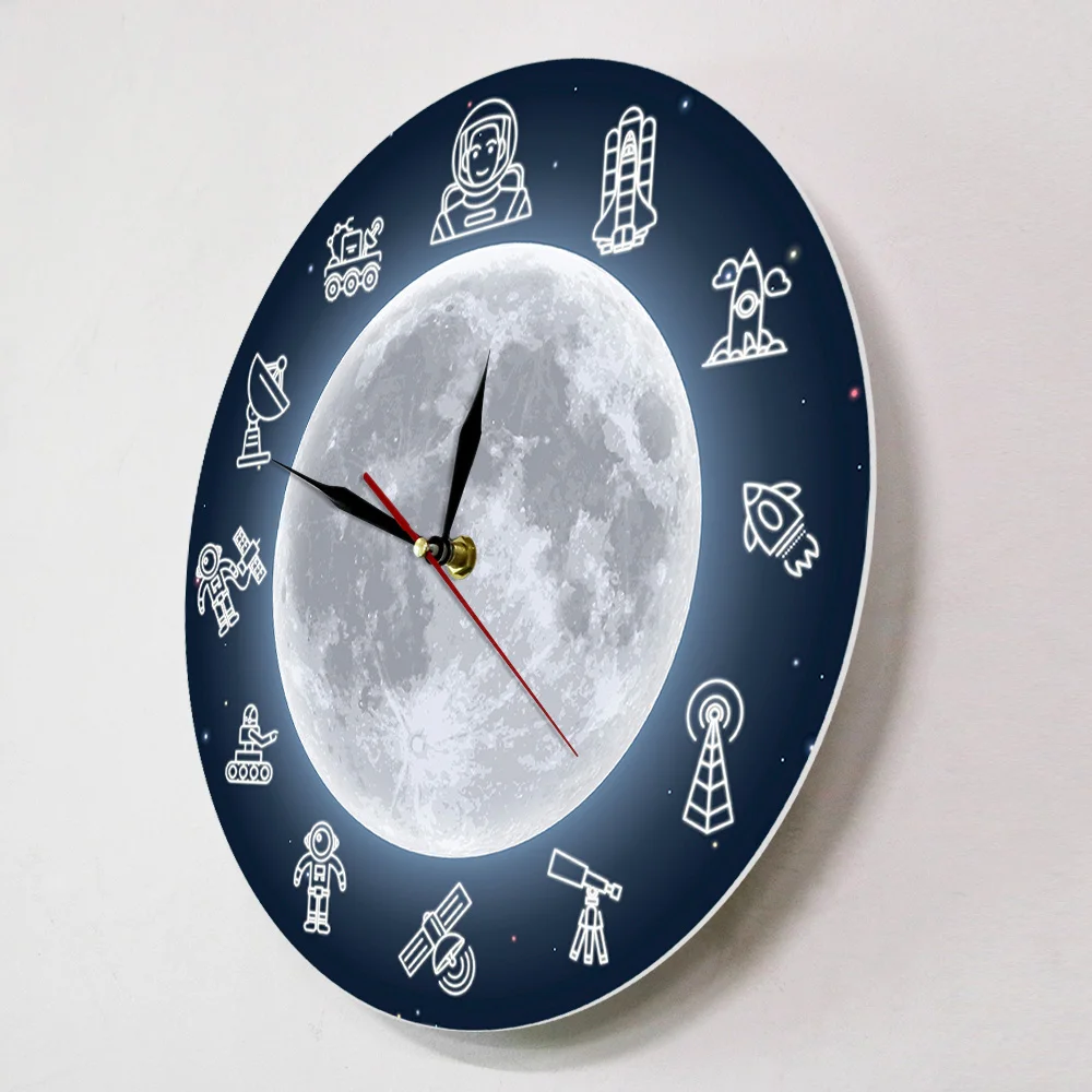 Современные настенные часы с космосом путешествиями луной астронавтом круглыми