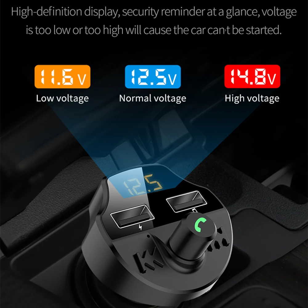 FM-трансмиттер автомобильный с двумя USB-портами и поддержкой Bluetooth 5 0 12 В-24 В |