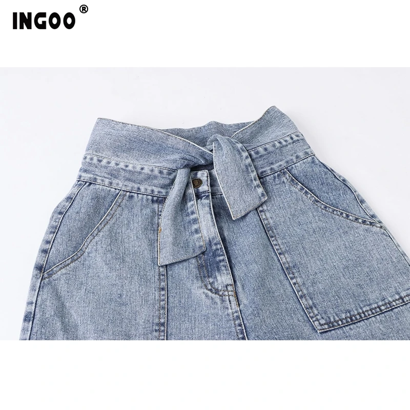 INGOO потертые джинсы с завышенной талией Женские Штаны Для Сафари светлые цвета