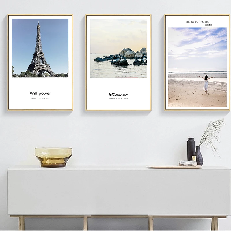 Скандинавские пары башня побережье скала море пейзаж живопись холст постеры и