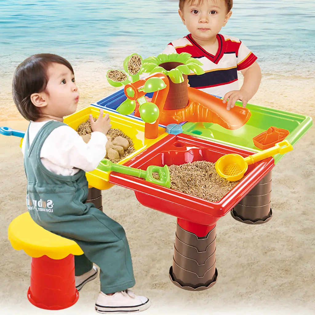 

2Pcs Kids Outdoor Sand & Water Table Garden Sandbox Set Play Table Kids Summer Beach play Toys ZM